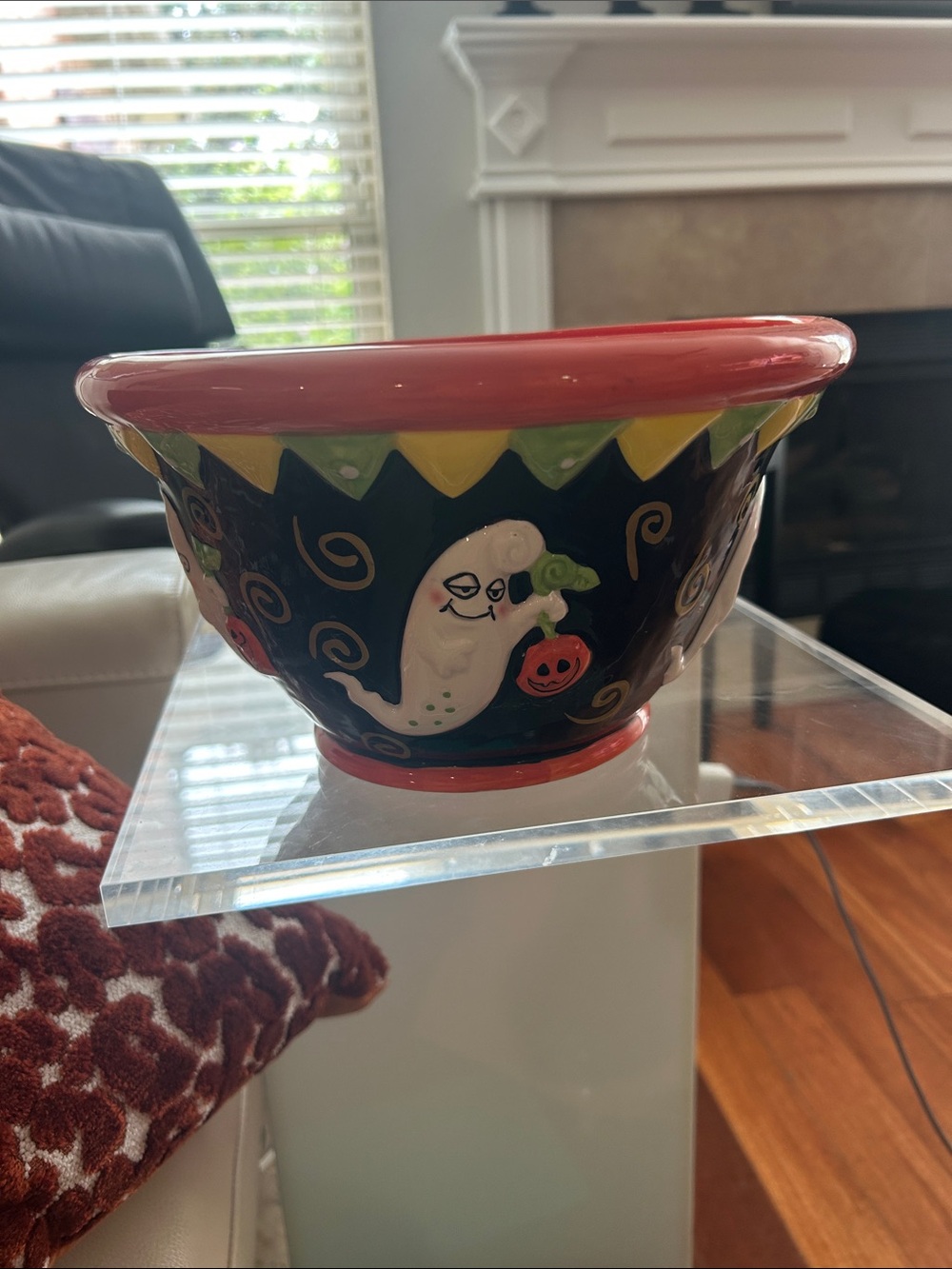 Midwest of Cannon Falls Halloween Ghost Ceramic Bowl - Orange and Black